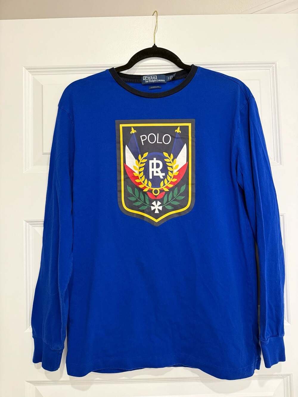 Polo By Ralph Lauren Crest Badge Long Sleeve T-Shirt Size S Royal Blue